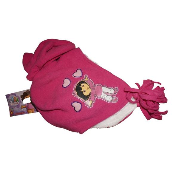 Vintage Deadstock Dora the Explorer Fleece Winter Hat Pink Sherpa Lined Kids NWT - Picture 2 of 9